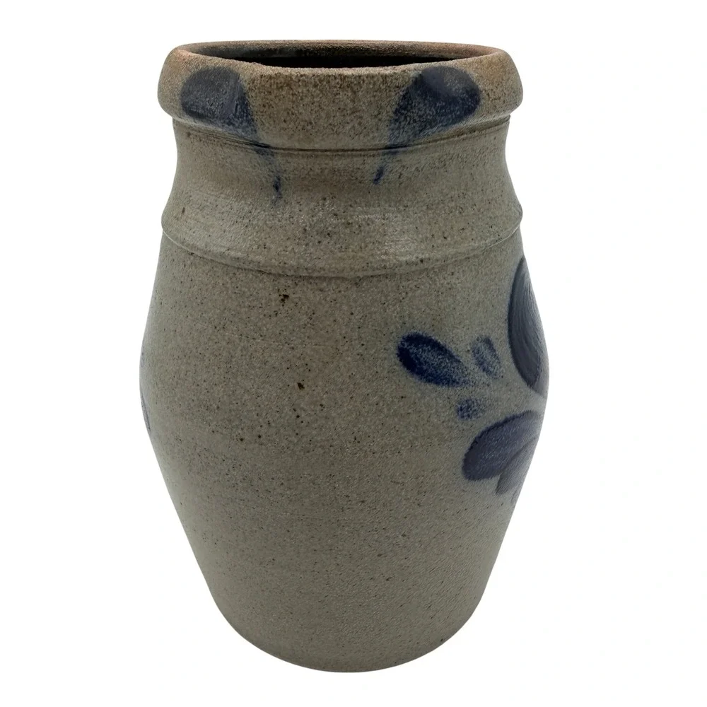 Rowe Pottery Works 1987 Salt Glaze Stoneware Pitcher Blue Heart Cambridge WI